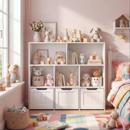 CASART Wooden Toy Storage Organizer Kids with 5 Open Cubes 3 Movable Drawers in White - thumbnail 8