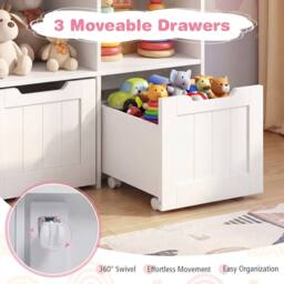 CASART Wooden Toy Storage Organizer Kids with 5 Open Cubes 3 Movable Drawers in White - thumbnail 6