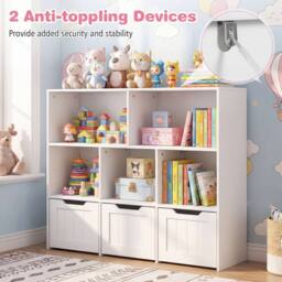 CASART Wooden Toy Storage Organizer Kids with 5 Open Cubes 3 Movable Drawers in White - thumbnail 7