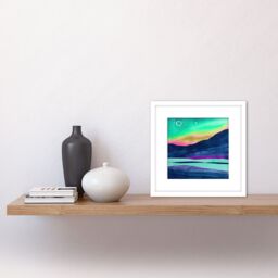 Artery8 Northern Lights Aurora Borealis Midnight Sun Mountain Landscape Square Wooden Framed Wall Art Print Picture 8X8 Inch in White - thumbnail 2