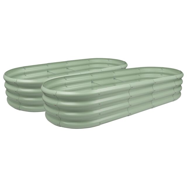 Harbour Housewares Rounded Galvanised Steel Raised Garden Bed - 180cm x 90cm - 2pc in Green - Size: 180 cm x 90 cm