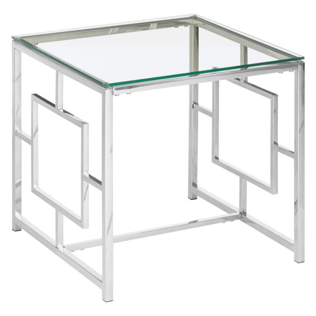 Orsina Contemporary Clear Glass & Silver Base End Table, Tempered Glass - image 1