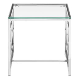 Orsina Contemporary Clear Glass & Silver Base End Table, Tempered Glass - thumbnail 3