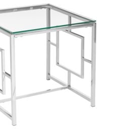 Orsina Contemporary Clear Glass & Silver Base End Table, Tempered Glass - thumbnail 5