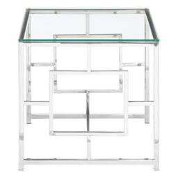 Orsina Contemporary Clear Glass & Silver Base End Table, Tempered Glass - thumbnail 2