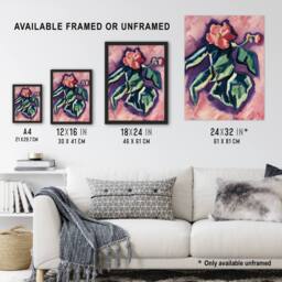 Artery8 Pink Begonias Abstract Painting Hartley Framed Wall Art Print - Size: A4 - thumbnail 3