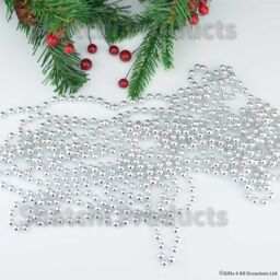 Shatchi Silver Shiny Christmas Bead Chain Metallic Beaded Garland Artificial Pearls Tinsel For Christmas Tree Hanging Decorations - thumbnail 1