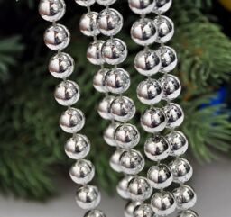 Shatchi Silver Shiny Christmas Bead Chain Metallic Beaded Garland Artificial Pearls Tinsel For Christmas Tree Hanging Decorations - thumbnail 2