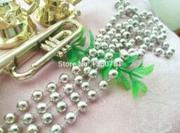 Shatchi Silver Shiny Christmas Bead Chain Metallic Beaded Garland Artificial Pearls Tinsel For Christmas Tree Hanging Decorations - thumbnail 6
