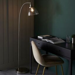 Loops Bright Nickel Standing Floor Lamp Light & Clear Glass Shade - Knurled Detailing in Metallics - thumbnail 5