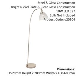 Loops Bright Nickel Standing Floor Lamp Light & Clear Glass Shade - Knurled Detailing in Metallics - thumbnail 2