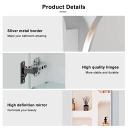 KEEPREAPER Brushed Nickel Arched Bathroom Mirror Cabinet 40x80cm Metal Frame in Silver - Size: 40x80 cm - thumbnail 2