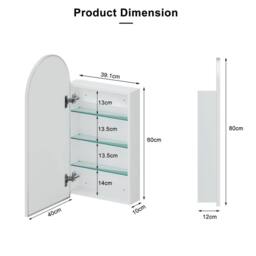 KEEPREAPER Brushed Nickel Arched Bathroom Mirror Cabinet 40x80cm Metal Frame in Silver - Size: 40x80 cm - thumbnail 7