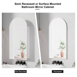KEEPREAPER Brushed Nickel Arched Bathroom Mirror Cabinet 40x80cm Metal Frame in Silver - Size: 40x80 cm - thumbnail 4