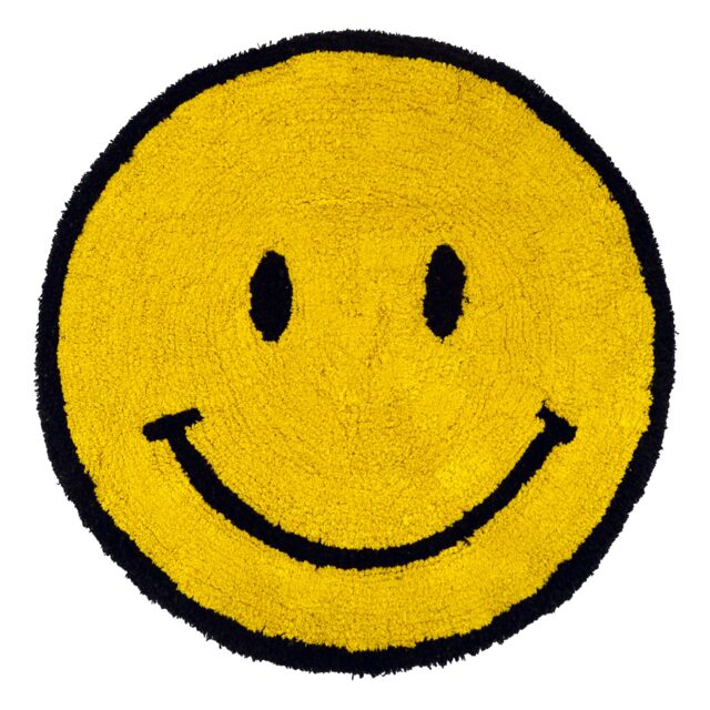 Mooky Mats Round Smiley Face Reversible Bath Mat Rug - 100% Cotton in Yellow - image 1
