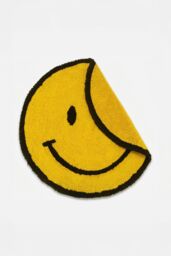 Mooky Mats Round Smiley Face Reversible Bath Mat Rug - 100% Cotton in Yellow - thumbnail 4