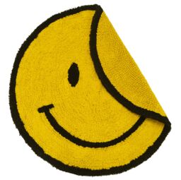 Mooky Mats Round Smiley Face Reversible Bath Mat Rug - 100% Cotton in Yellow - thumbnail 3