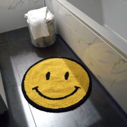 Mooky Mats Round Smiley Face Reversible Bath Mat Rug - 100% Cotton in Yellow - thumbnail 2