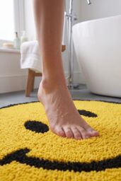 Mooky Mats Round Smiley Face Reversible Bath Mat Rug - 100% Cotton in Yellow - thumbnail 6