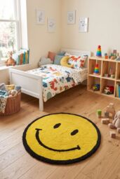 Mooky Mats Round Smiley Face Reversible Bath Mat Rug - 100% Cotton in Yellow - thumbnail 5