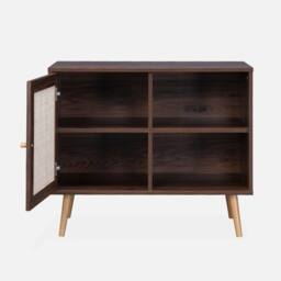 sweeek 80cm scandi-style storage cabinet with wooden & cane rattan in Dark Brown - thumbnail 3