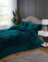 Rapport Home Chunky Ribbed Fur Polyester Soft & Cozy Duvet Cover Set With Pillowcase in Green - Size: Double - thumbnail 3