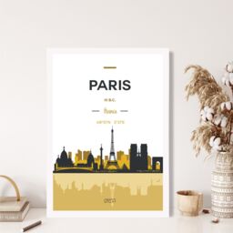 ARTZE Paris Yellow & Black City Skyline Framed Print SIZE: A2 with White Frame - Size: A4 - thumbnail 2