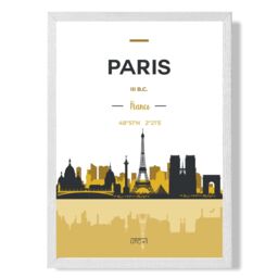 ARTZE Paris Yellow & Black City Skyline Framed Print SIZE: A2 with White Frame - Size: A4 - thumbnail 1