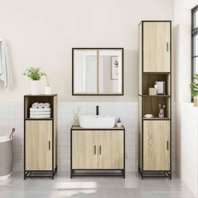 Berkfield Home Elegant Bathroom Sink Cabinet Sonoma Oak 65x33x60 cm Engineered Wood in Tan - Size: 65 x 33 x 60 cm - image 1