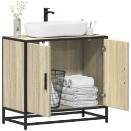 Berkfield Home Elegant Bathroom Sink Cabinet Sonoma Oak 65x33x60 cm Engineered Wood in Tan - Size: 65 x 33 x 60 cm - thumbnail 2