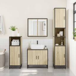 Berkfield Home Elegant Bathroom Sink Cabinet Sonoma Oak 65x33x60 cm Engineered Wood in Tan - Size: 65 x 33 x 60 cm - thumbnail 1