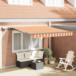 Berkfield Home Manual Retractable Awning with LED Yellow & Orange 350x250 cm