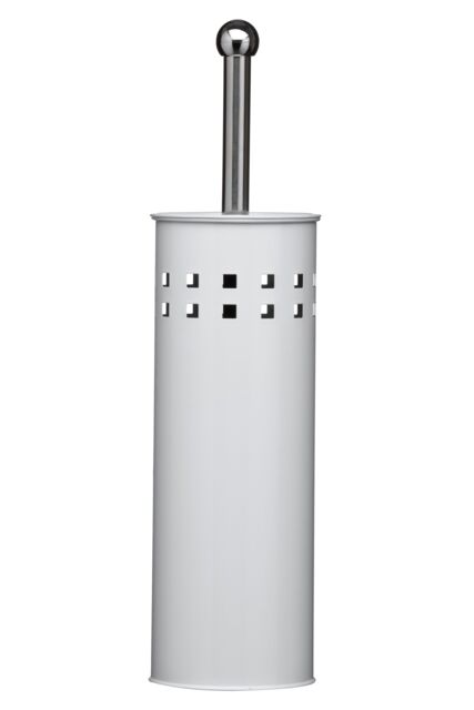 Orsina White Square Design Toilet Brush, Stainless Steel Lavatory Brush With Grip Handle, Loo Brush With Round Lid - image 1