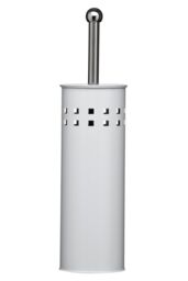 Orsina White Square Design Toilet Brush, Stainless Steel Lavatory Brush With Grip Handle, Loo Brush With Round Lid