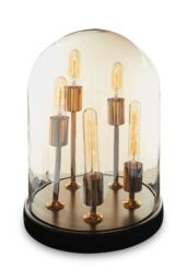 Orsina Amber Glass Dome Table Lamp, Antique Wood Base With Brass Holders, Elegant Cylindrical Bulb Design in Gold - thumbnail 3