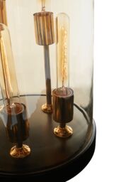 Orsina Amber Glass Dome Table Lamp, Antique Wood Base With Brass Holders, Elegant Cylindrical Bulb Design in Gold - thumbnail 4