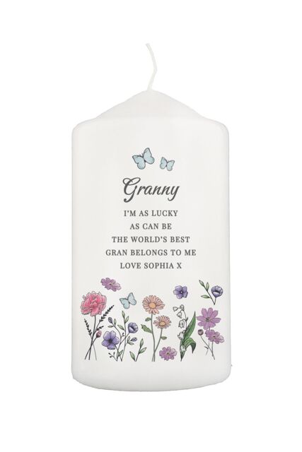 Personalised Memento Company Women's Personalised Wild Flowers Pillar Candle in Off-White - image 1