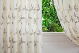 Luxury Living Leaf Embroidered Tulle Voile Curtains Ring Top in Silver - Size: 147 cm width x 229 cm drop - thumbnail 2