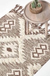 Homescapes Lhasa Handwoven Textured Kilim Wool Rug in Brown - Size: 120 cm x 170 cm