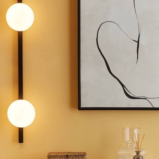 Wyld and Coco 2-Light Wall Lamp Black Base with White Glass Globes 85 cm - image 1