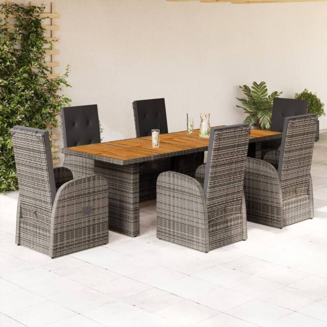 Berkfield Home 7 Piece Garden Dining Set with Cushions Grey Poly Rattan - image 1