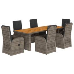 Berkfield Home 7 Piece Garden Dining Set with Cushions Grey Poly Rattan - thumbnail 2