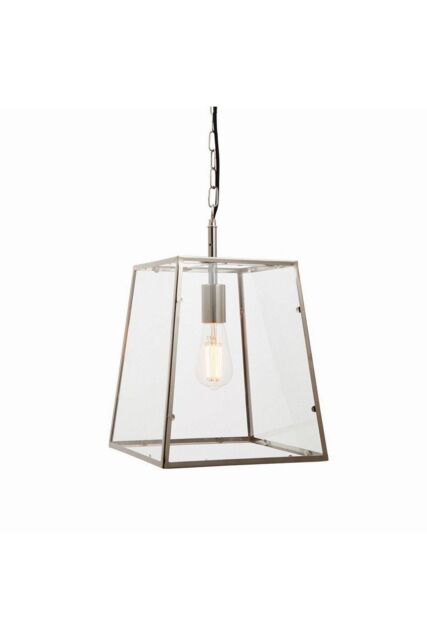 Netlighting Hurst Pendant Bright Nickel Plate & Clear Glass 1 Light Dimmable IP20 E27 in Grey - image 1