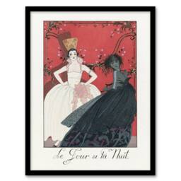 Artery8 Barbier Framed Wall Art Day & Night Vintage Parisian Fashion Advert in White - Size: A4 - thumbnail 1