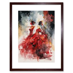 Artery8 Wall Art Print Flamenco Music Female Dancers Dancing on Stage in Red Dresses Modern Watercolour Painting Artwork Framed 9X7 Inch - thumbnail 1
