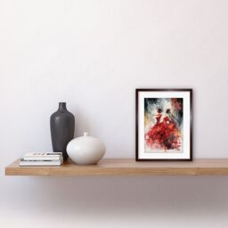 Artery8 Wall Art Print Flamenco Music Female Dancers Dancing on Stage in Red Dresses Modern Watercolour Painting Artwork Framed 9X7 Inch - thumbnail 2