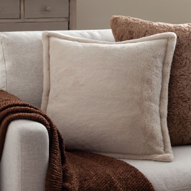 Furn Kallu Reversible Faux Fur Cushion in Natural - Size: 45 cm x 45 cm - image 1