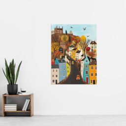 "Artery8 Wall Art Print Castle Hill Road Drive Autumn Tree Cityscape Poster in Blue - Size: W12"" x H16""" - thumbnail 4
