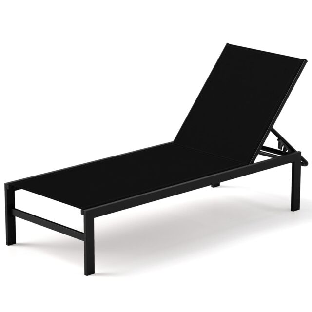 Gymax Aluminum Chaise Lounge Chair Patio Recliner With Adjustable Backrest in Black