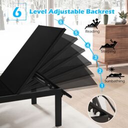 Gymax Aluminum Chaise Lounge Chair Patio Recliner With Adjustable Backrest in Black - thumbnail 6